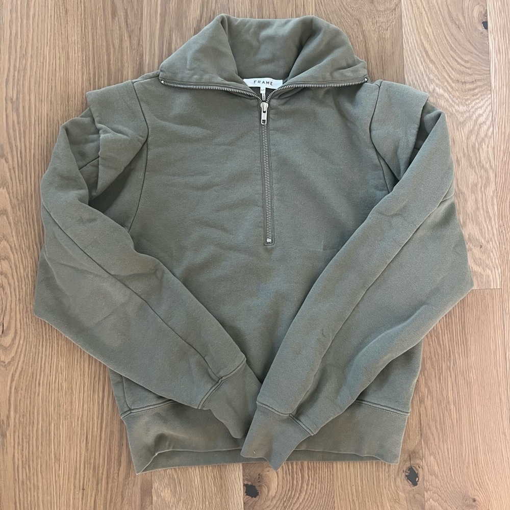 FRAME Shoulder Detail Half Zip Sweatshirt